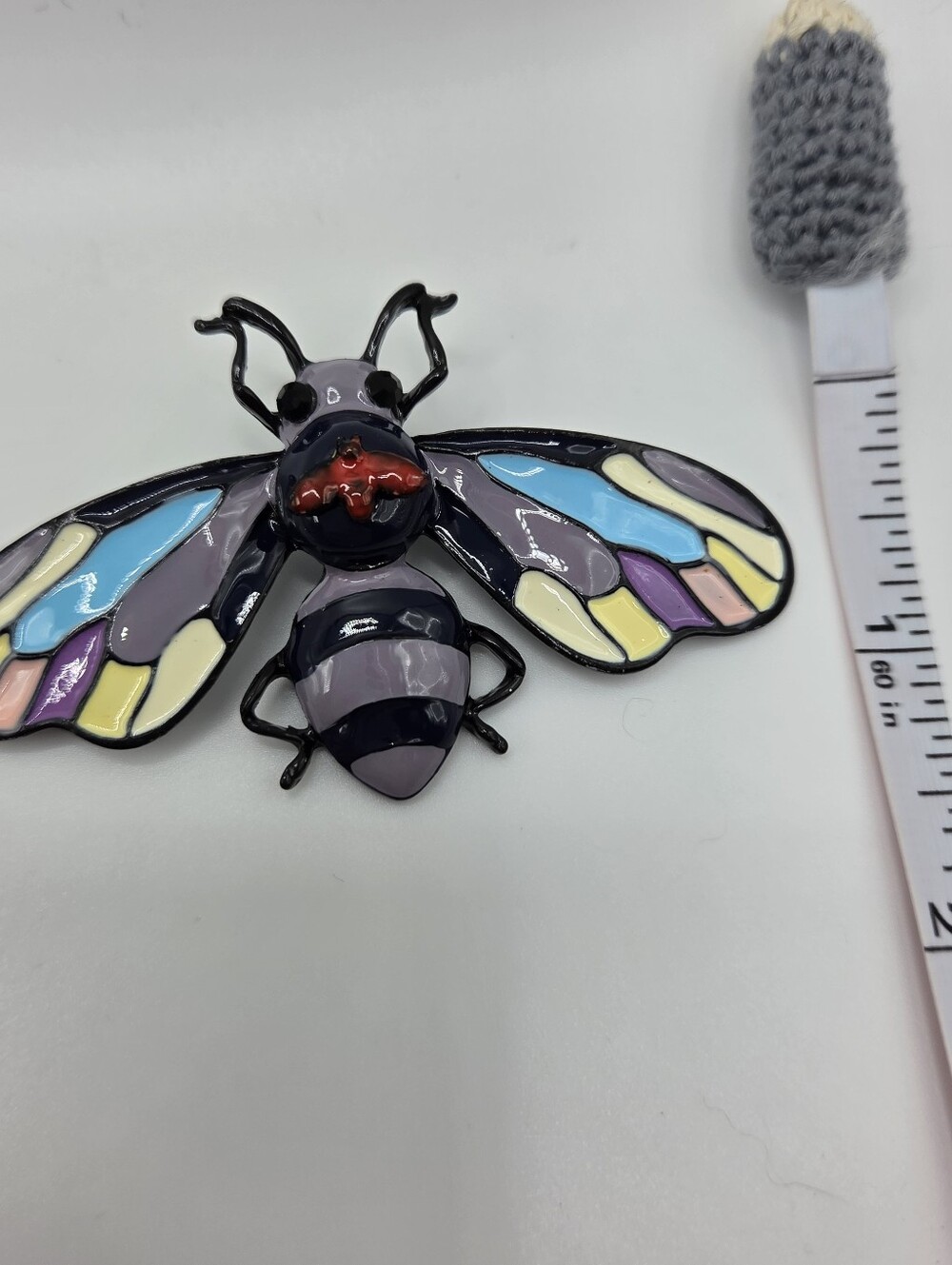 Multicolor Bug Brooch Black Enamel Purple Striped Abdomen New - Picture 4 of 5